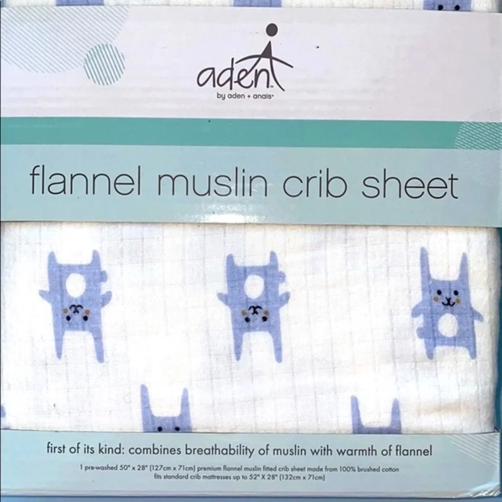 👶🏻 ADEN ANAIS MUSLIN FITTED CRIB SHEET BLUE BUNNY - Picture 6 of 7